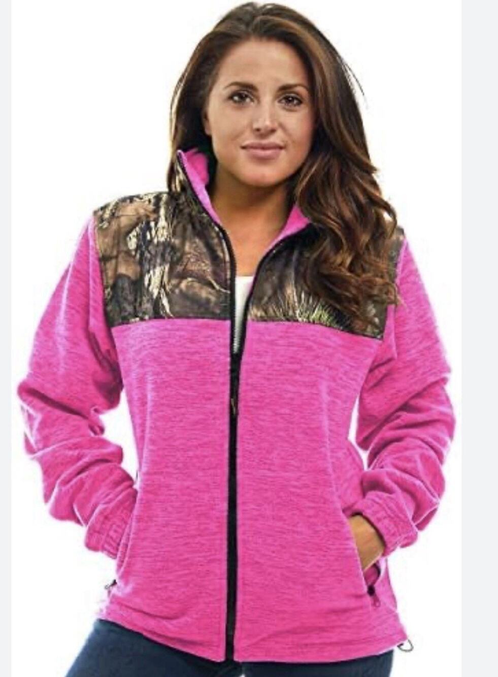 TrailCrest Girls Youth Pink Camo Fleece Jacket Full Zip Large